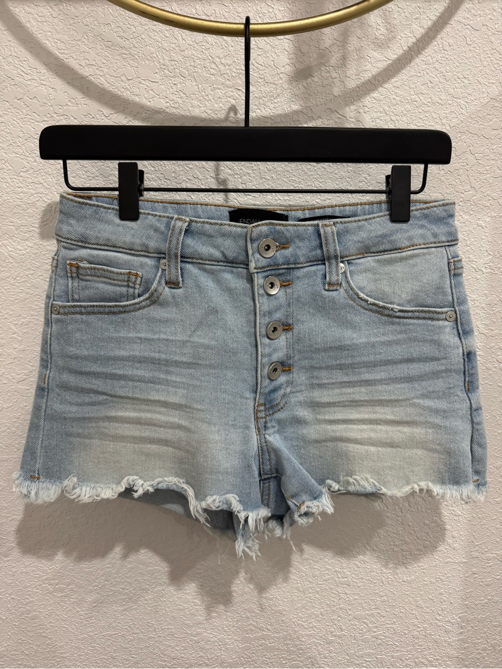 Kendall & Kylie Light Blue Distressed Button-Front Denim Shorts